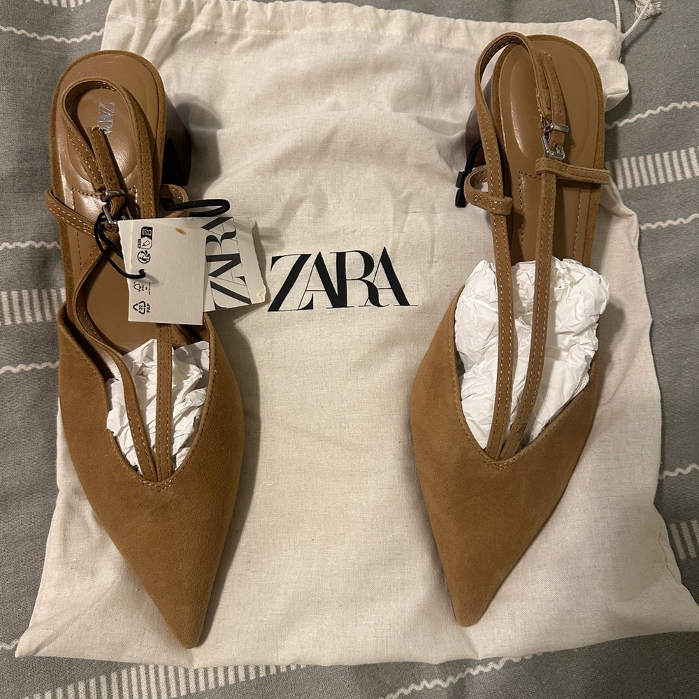 Zara Women's Tan Pointed Toe Heels